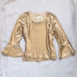 NWOT! Sequin Gold Bell Sleeve Altar'd State Women's Blouse Size Small